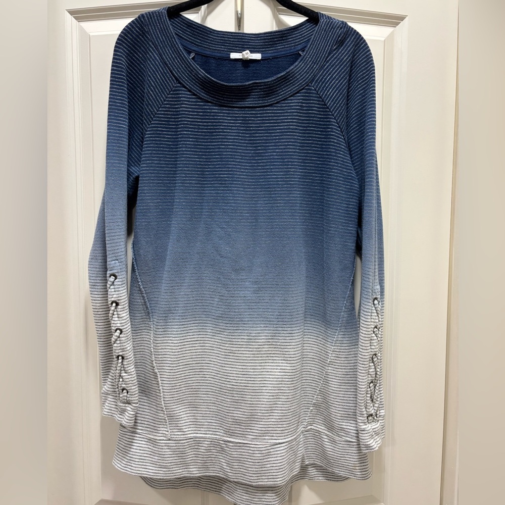 Maurices Navy and White Ombre Sweatshirt With Detail Laced Sleeves M